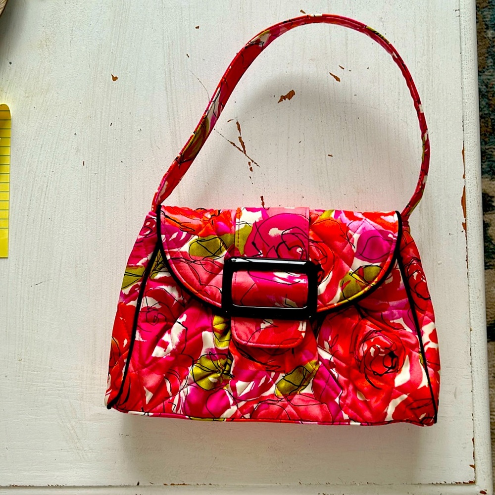 Floral pink orange red black Vera Bradley bag.